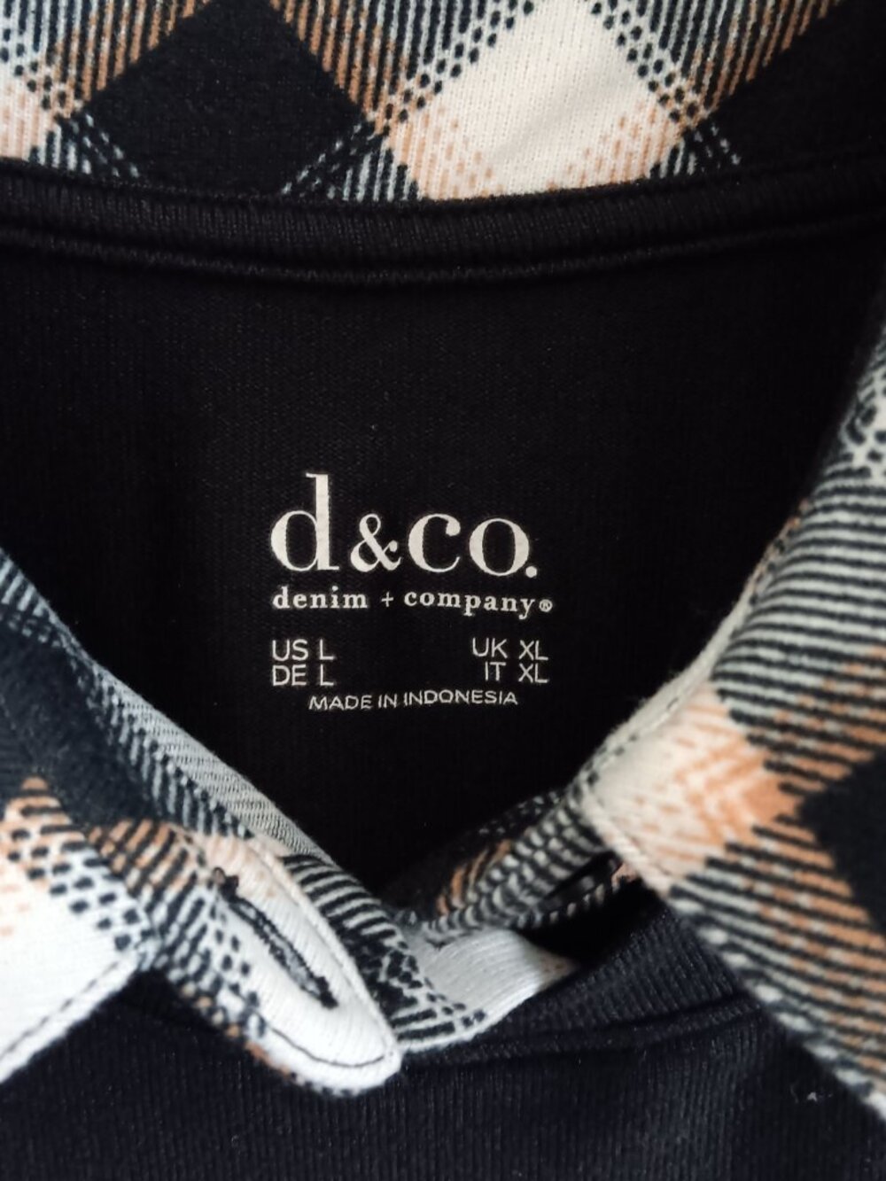 Denim & Co. Heavenly Jersey Solid/Plaid Long Sleeve 2fer Top, Black Sz L a673723 - Picture 3 of 3